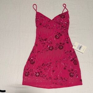 Peppermayo Pink Sequin Floral Mini Dress